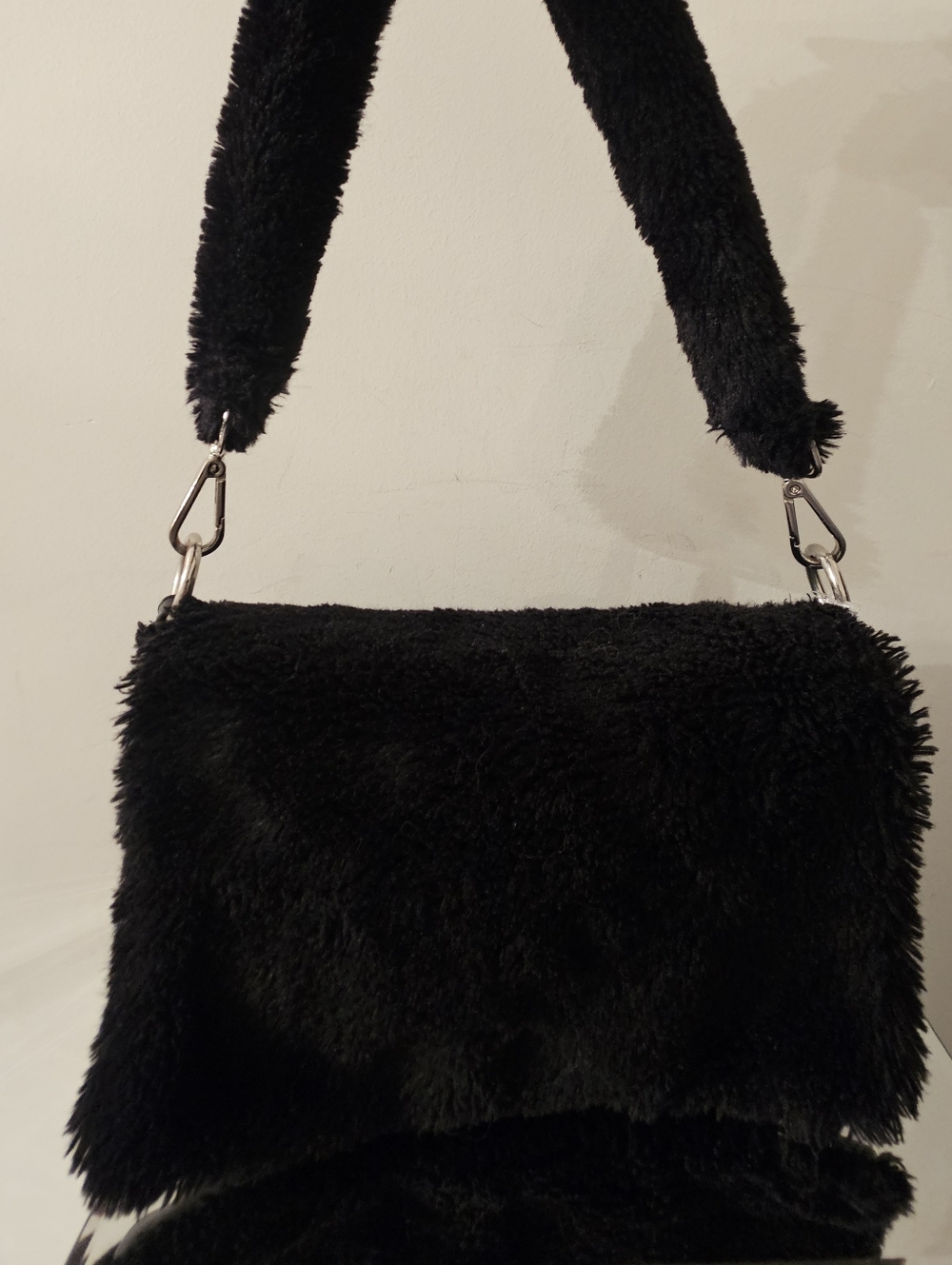 Topshop Black Faux Fur Shoulder Bag with Detachable Strap